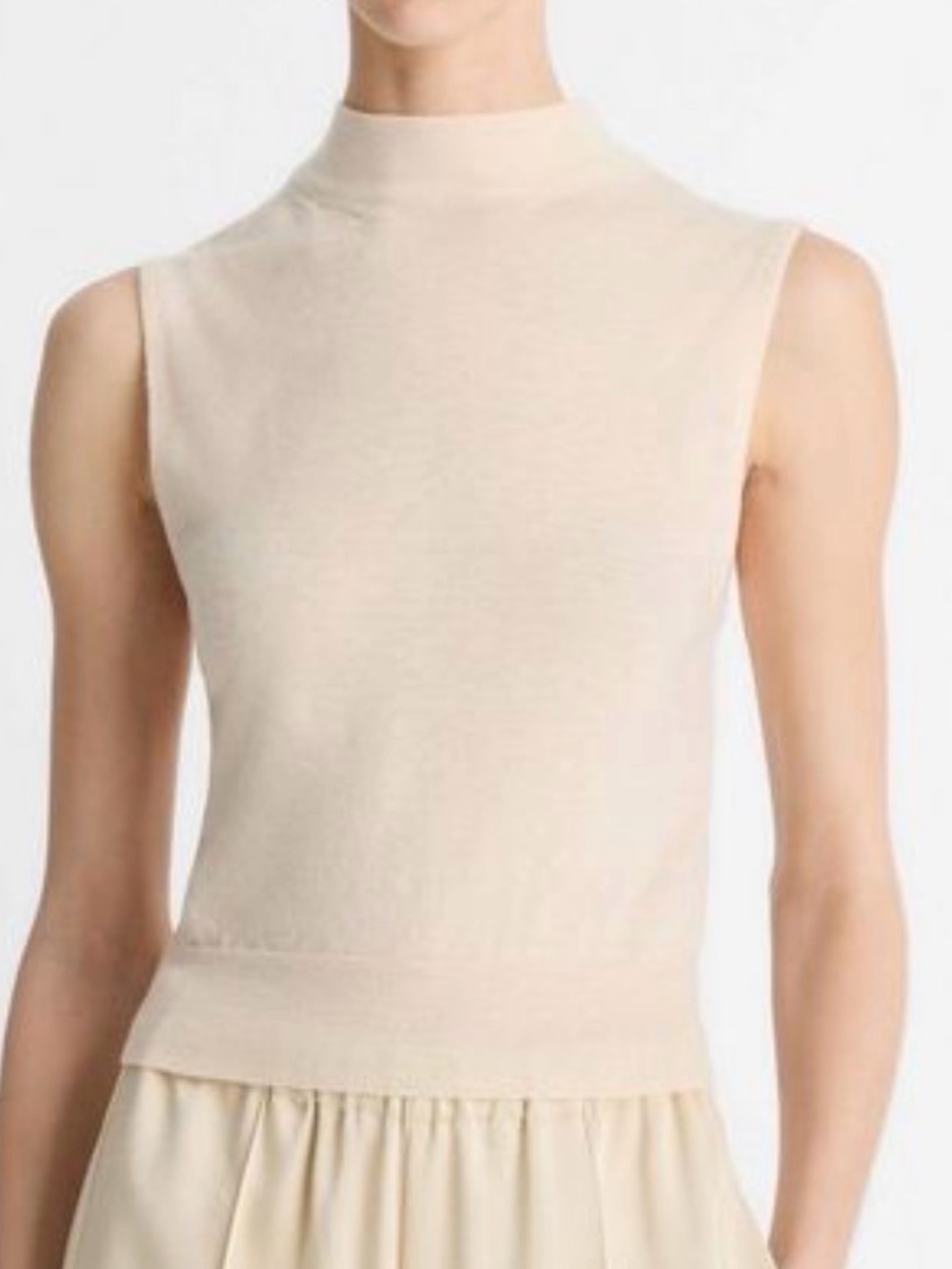 Vince Cream Sleeveless Mock Neck Knit Top